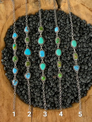 Mixed Turquoise & Sterling Silver Choker Necklace | Genuine Turquoise Station Necklace