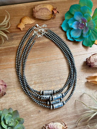 4mm Sterling Silver Pearl Necklace with Stamped Barrel Bead - Barbwire n Bougie Boutique