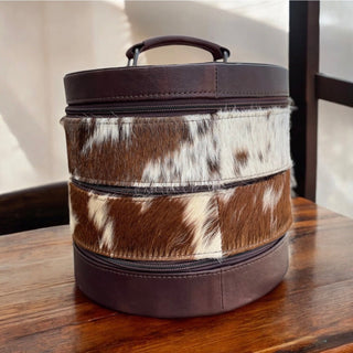 Cowhide & Tooled Leather 3 Tier Makeup & Jewelry Combo Case