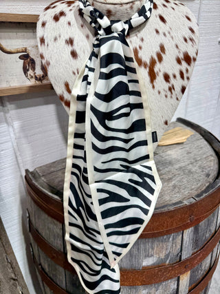 Black & White Zebra Print Twilly Scarf | Western Animal Print Neck Scarf