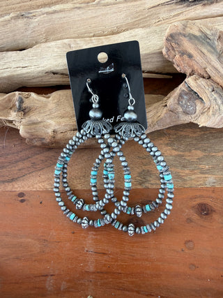 Turquoise Pearl Beaded Hoop Earrings – Western Statement Earrings