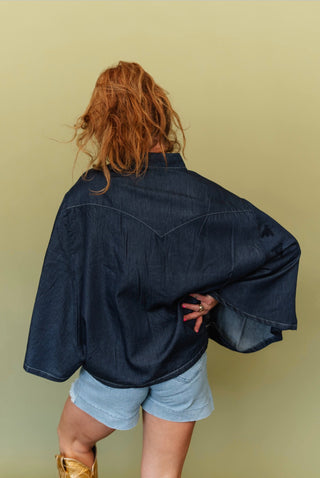 Concho Cowgirl Denim Poncho Top- One Size