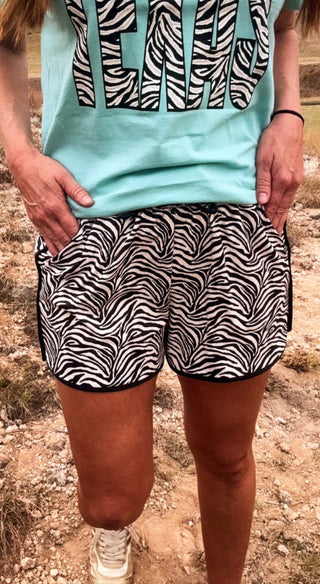 Cowgirl Zebra Print Shorts for Women | Western Lounge Shorts with Pockets | Black & White Animal Print