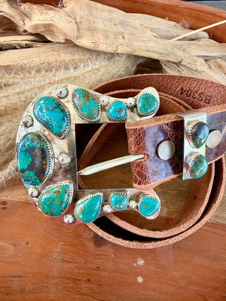 Custom Authentic Kingman Turquoise Statement Belt Buckle Set