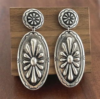 Silver Bloom Western Concho Earrings