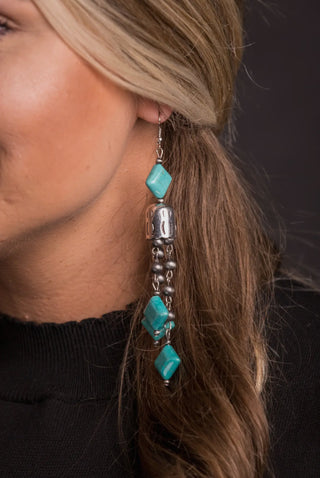 Turquoise & Navajo Pearl Dangle Earrings – Long Western Statement Earrings