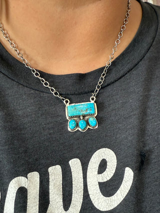 Sterling Silver Turquoise Bar Necklace – Rectangular & Oval Southwestern Design