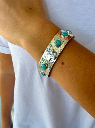 Taxco Sterling Silver Turquoise Cross Cuff Bracelet