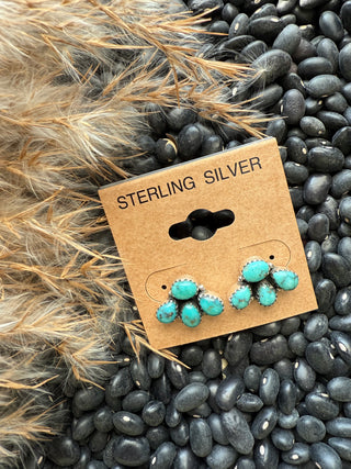 Sterling Silver Turquoise Half we Cluster Stud Earrings – Western Cowgirl Jewelry