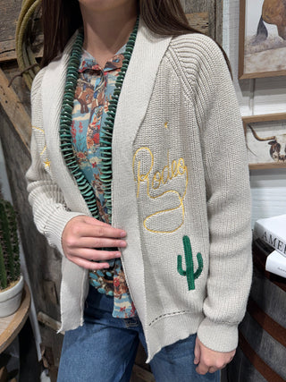 Bronc Rider Rodeo Embroidered Cardigan-Tan