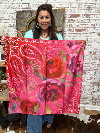 Rustic Rose Wildrag 34” x 34” – Western Bandana with Bold Floral & Paisley Print