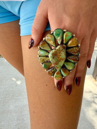 Royston Turquoise Cluster Statement Ring | Adjustable German Silver Southwestern Ring