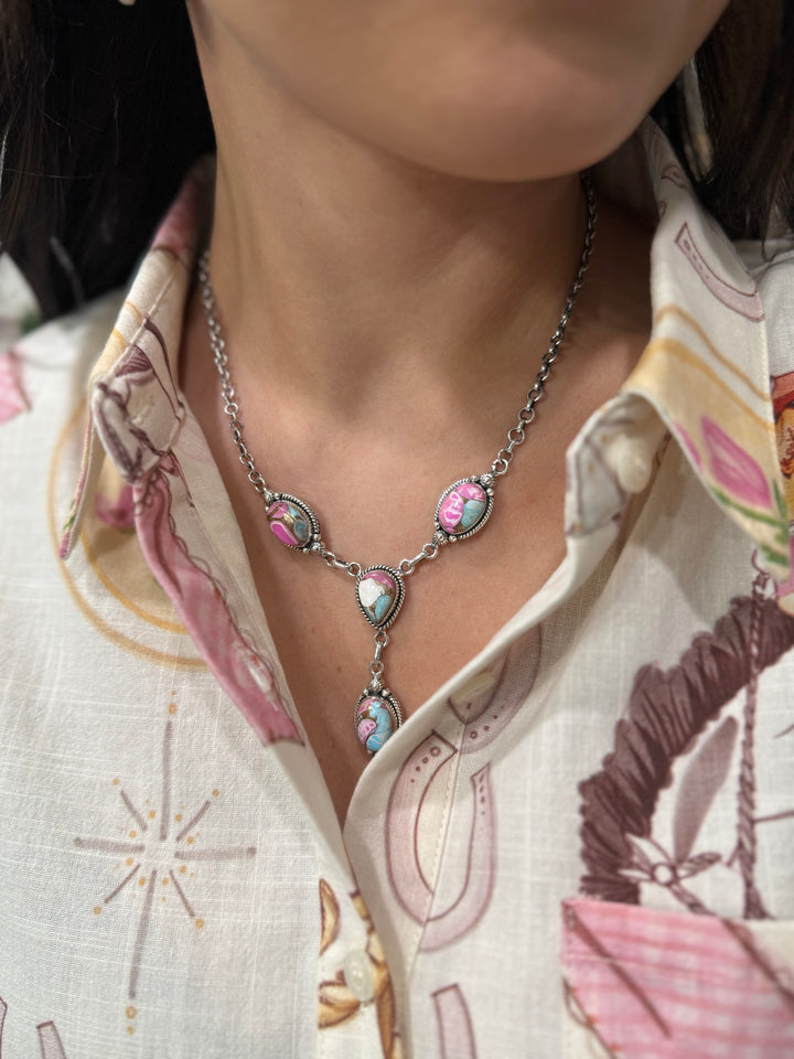 Sterling Silver & Cotton Candy Turquoise Lariat Set-2