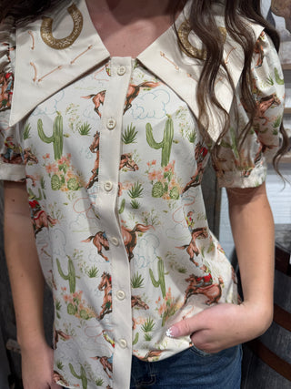 Howdy Hanny Western Cowgirl Button-Up Top