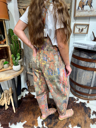 Paint Splatter Barrel Jean Overalls | Denim Overalls for Women