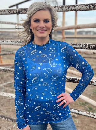 Blue Bandana Babe Mesh Top