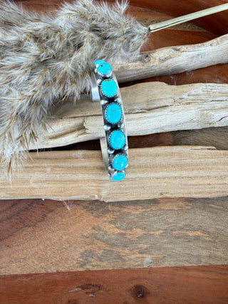 Donovan Nez Kingman Turquoise Sterling Silver Ten-Stone Navajo Cuff Bracelet
