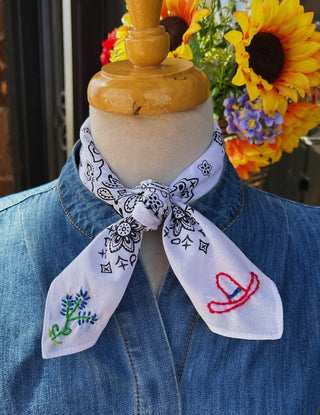 Embroidered Big Hat and Bluebonnets Bandana