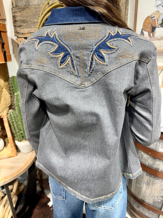 Lucky & Blessed Midnight Rodeo Embroidered Denim Riding Jacket