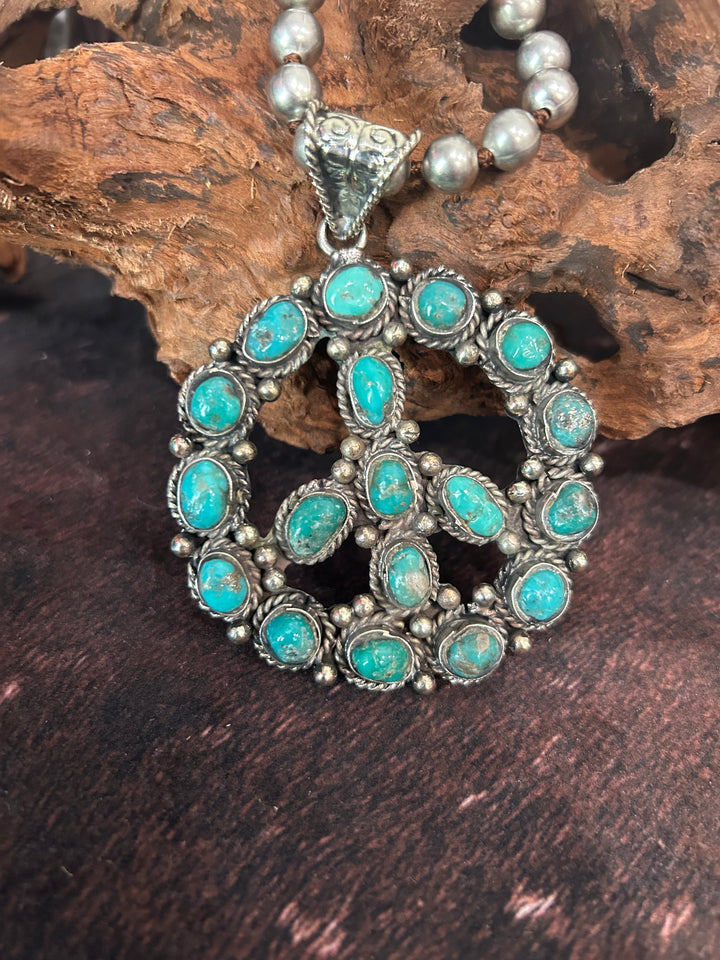 Authentic Turquoise Peace Sign Necklace