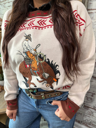 Cowboy Bronco Rider Western Sweater – Rodeo Graphic Knit Pullover