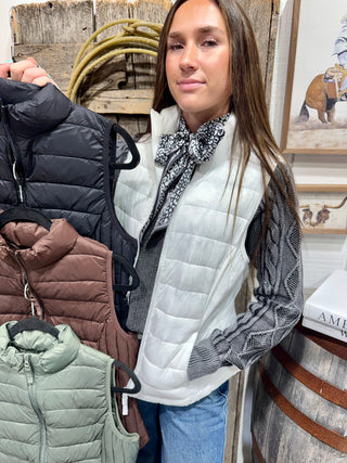 Everyday Lightweight Packable Puffer Vest – Black, Chocolate, Sage & Ivory
