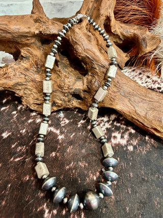 Regina Yazzie Sterling Barrel Bead Necklace