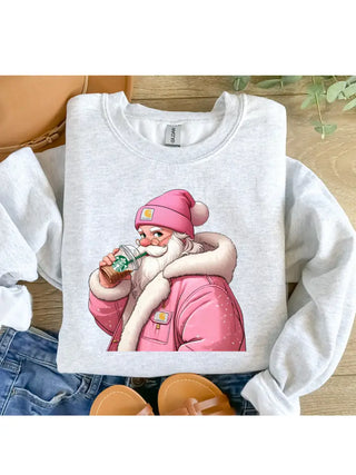 Bougie Pink Santa Sweatshirt – Cozy Christmas Graphic Pullover
