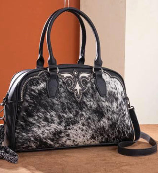 Trinity Ranch Genuine Cowhide Satchel Crossbody | Western Hair-On Handbag- Black