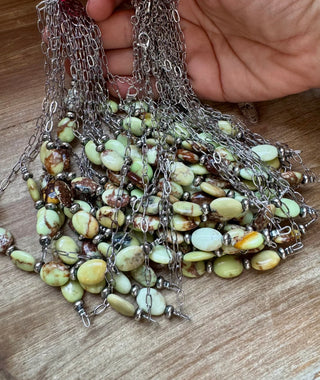 15-Inch Lemon Turquoise & Sterling Saucer Pearl Necklace on Silver Paperclip Chain | Western Layering Necklace