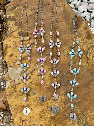 Handmade Sterling Silver & Cotton Candy Dahlia Lariat Necklace
