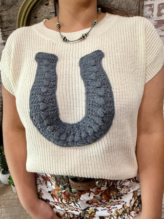 Ivory Horseshoe Knit Sweater Top – Western Cowgirl Pullover
