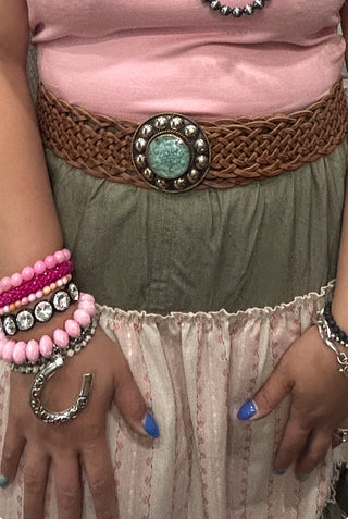 Turquoise Concho Braided Leather Belt