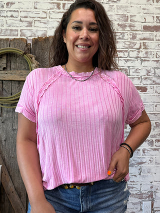 Bubble Gum Pink Ribbed Basic Top