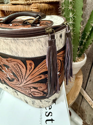 Cowhide & Tooled Leather Makeup and Jewelry Box Combo – Large Travel Case