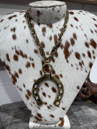 Western Horseshoe Pendant Necklace – Turquoise or Crystal Accents | Rustic Cowgirl Statement Jewelry- Gold Or Silver