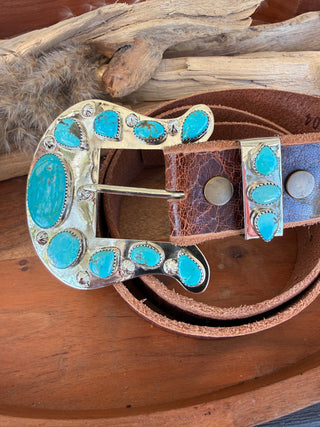 Custom Authentic Kingman Turquoise Statement Belt Buckle Set