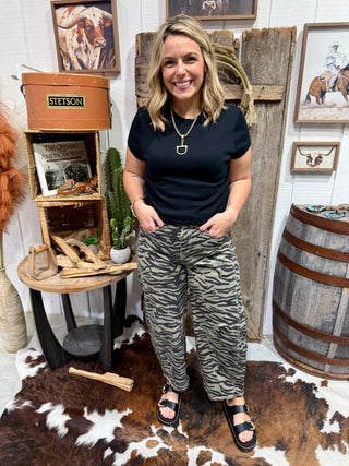 Zebra Print Cropped Barrel Jeans | High-Rise Relaxed Fit Statement Denim