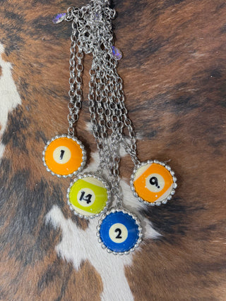 Pool Ball Statement Necklace – Silver Chain Soldered Billiards Charm Necklace