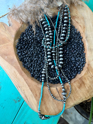 Extra Long Navajo Pearl & Turquoise Bead Necklace – Layered Western Statement Jewelry