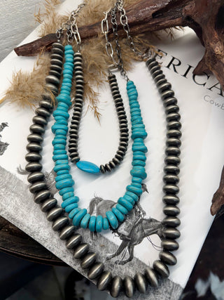Layered Turquoise & Navajo Pearl Necklace Set | Western Statement Jewelry