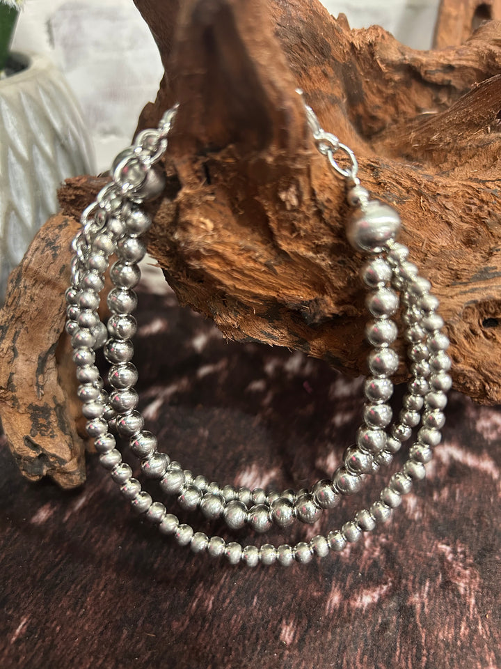 Handmade Silver Navajo Inspired Bead Adjustable Bracelet
