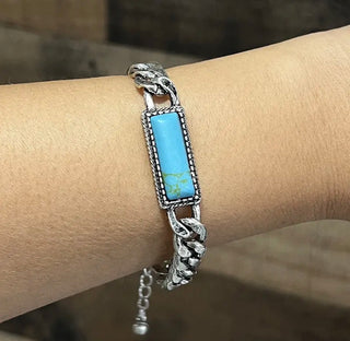 Turquoise Bar Western Chain Bracelet
