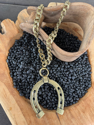 Antique Gold Horseshoe Pendant Chain Necklace
