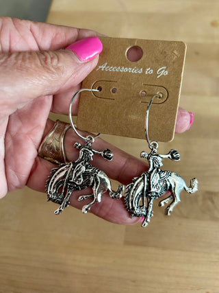Bucking Horse Dangle Hoop Earrings