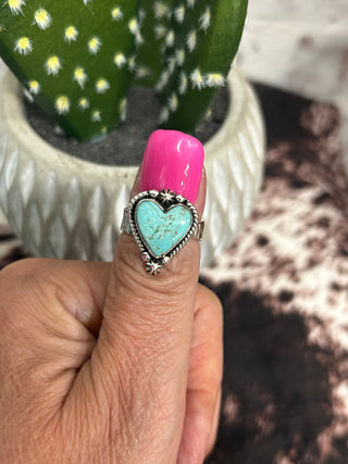 Mine # 8 Turquoise & Sterling Silver Sweetheart Ring-Adjustable