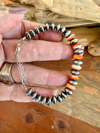 Sterling Silver & Orange Spiny Saucer Pearl Bracelet