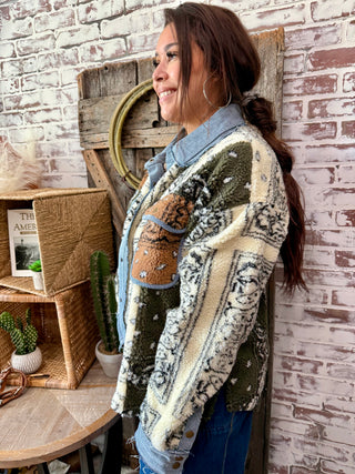 Western Patchwork Sherpa Shacket – Oli & Hali Bandana Print Button Down