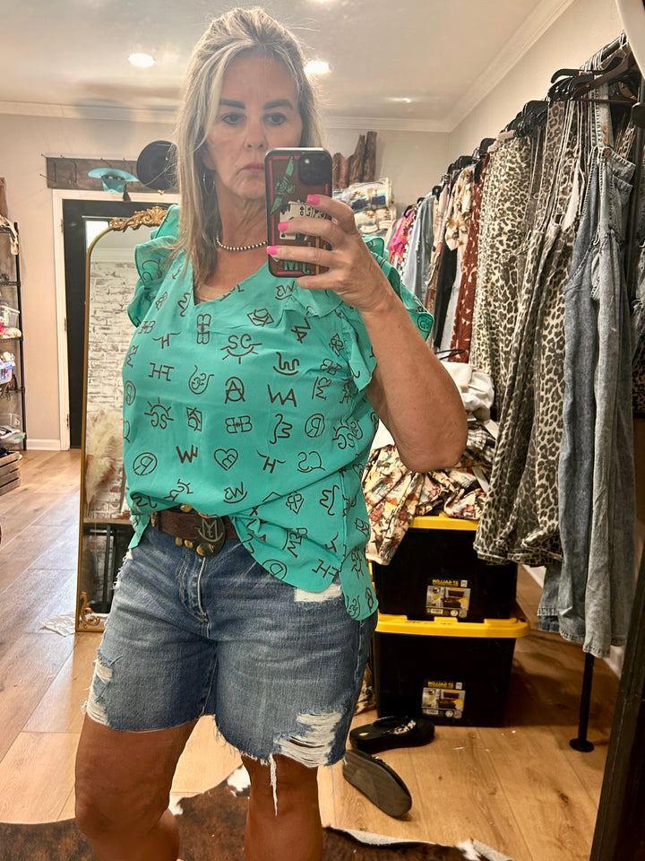 Turquoise Cattle Brand Top