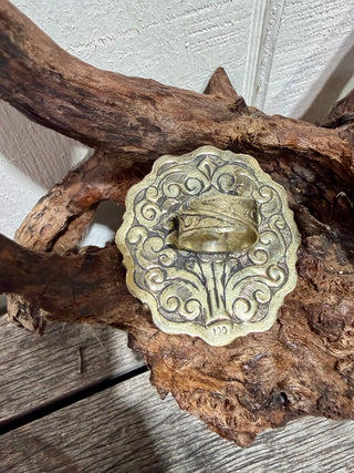 Back of Tibetan German Silver Sunburst Ring with Turquoise & Spiny Oyster | Adjustable Western Statement Ring